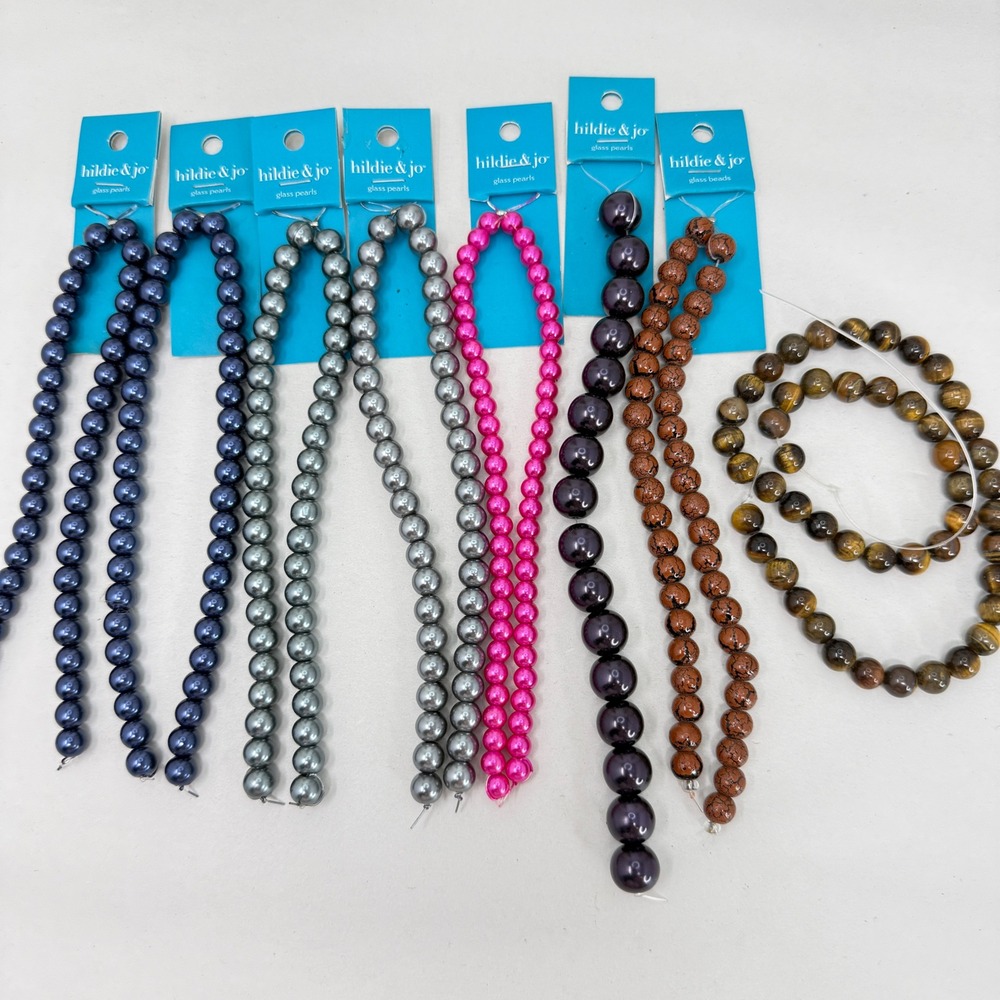 Hildie & Jo Glass Pearl and Bead Assortment Navy Silver Pink Brown 8 Strands